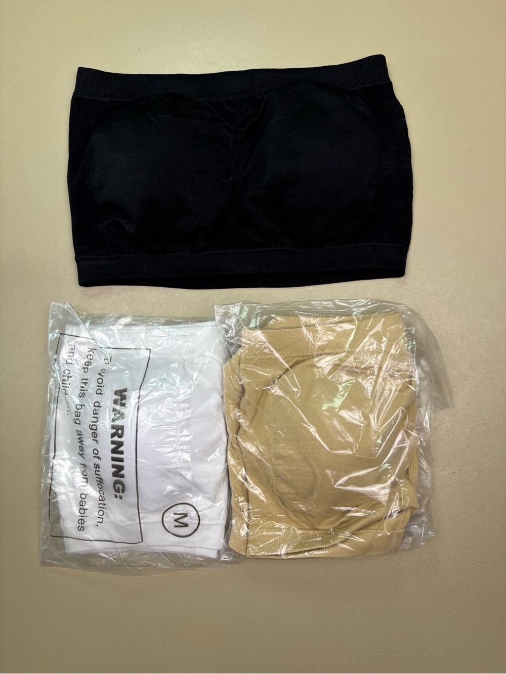 3 Pack Seamless Bandeau Bra Set Black Nude White Strapless Medium